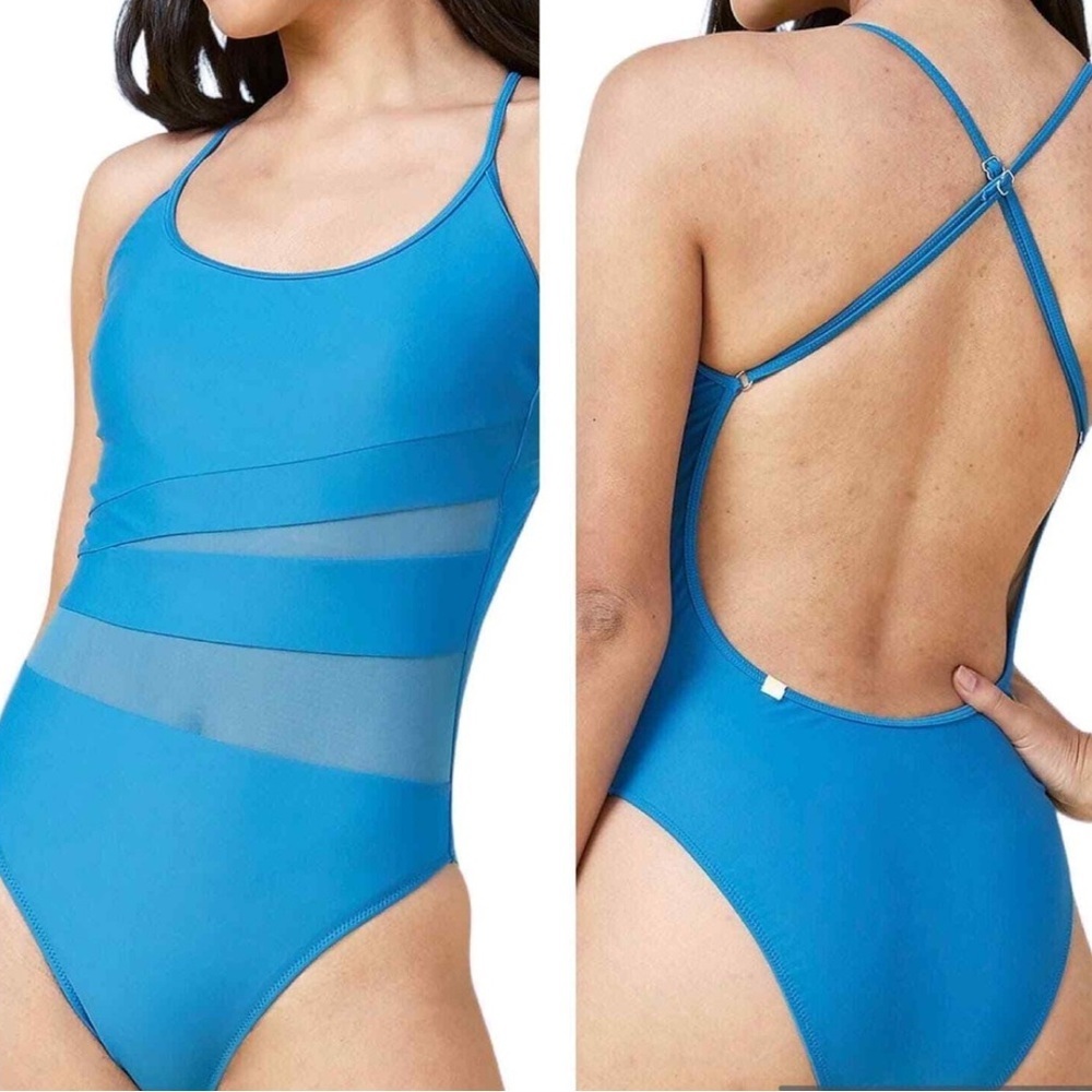 Summersalt Blue Causeway One Piece Swimsuit Size 10 Mesh Sexy Comfy Strappy NEW